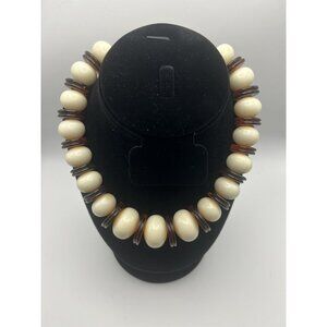 Vintage Trifari 1960s Lucite Cream Bead Tortoise Necklace